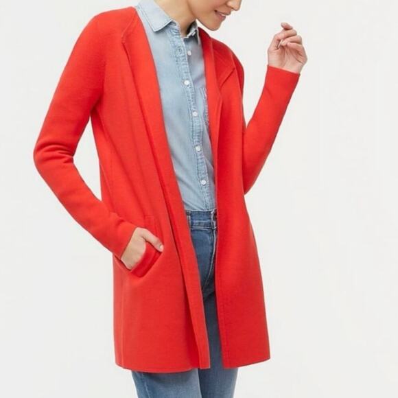 J. Crew Vanessa Cardigan Size M Bright Cerise Red Cotton Sweater Jacket Game Day - Picture 2 of 13